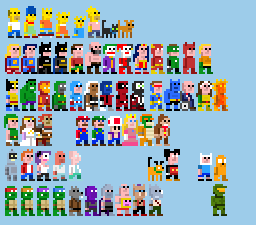 8x16 pixel versions of famous characters