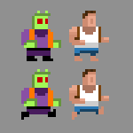 sprite comparison between Space Huggers and Broforce